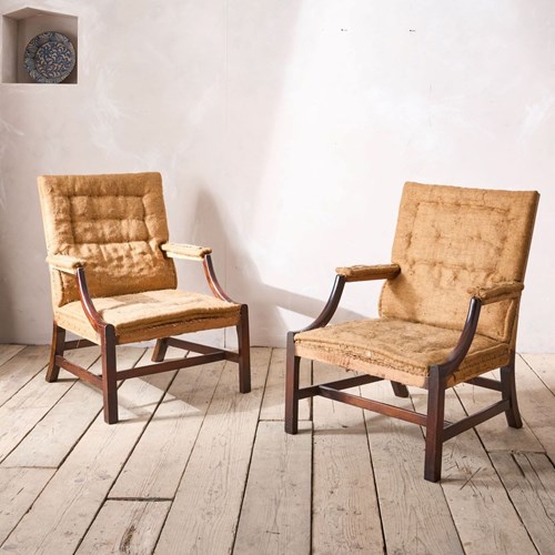 Pair Of Early 20Th Century Gainsborough Style Open Armchairs