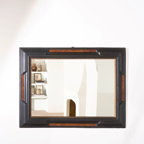 Large 19Th Century Italian Ebonised And Faux Tortoiseshell Mirror