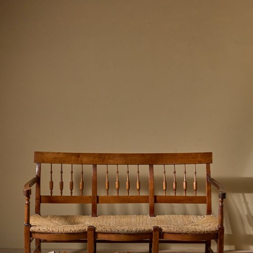 19Th Century French Rush Seated Hall Bench