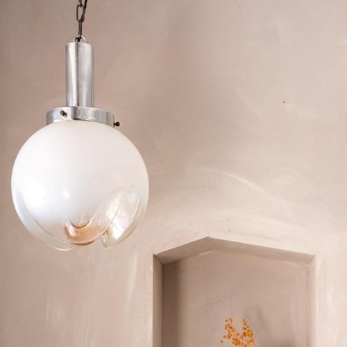 Amber And Opaline Mazzega Murano Glass Pendant Lights