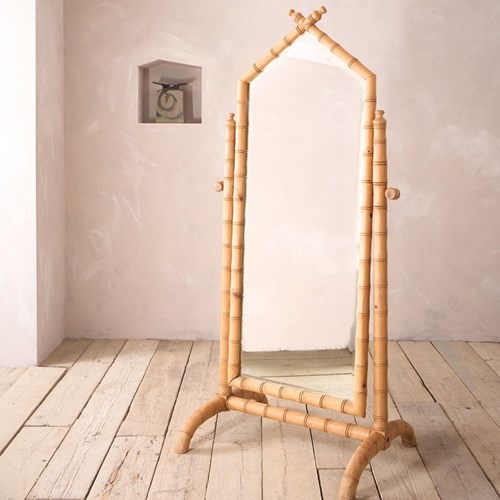 Early 20Th Century Faux Bamboo Cheval Mirror