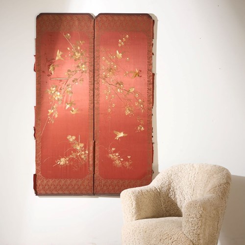19Th Century Chinese Silk Two Panel Screen
