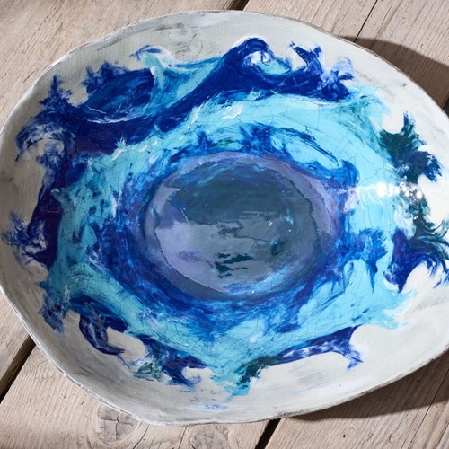 20Th Century Studio Pottery Bowl - Blue Waves