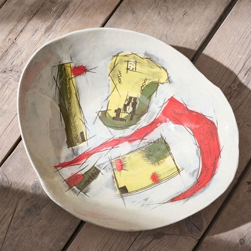 20Th Century Studio Pottery Bowl - Wide Abstract