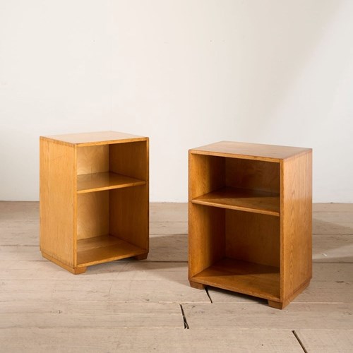 Pair Of Satin Finish Oak War Department Bedside Tables