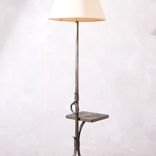 Mid Century Brutalist French Floor Lamp With Slate Table By Jean-Pierre Ryckaert