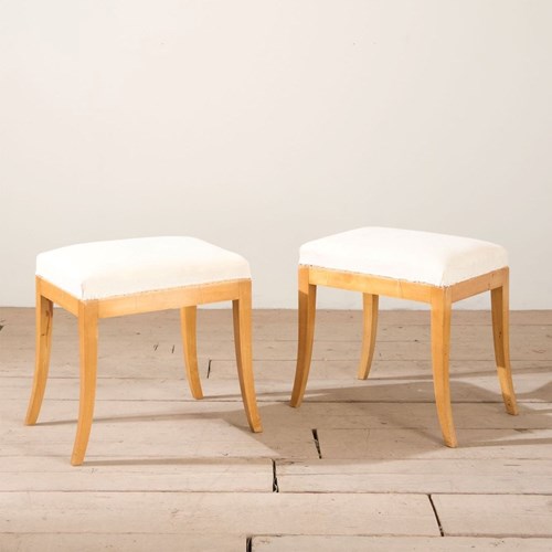 Early 20Th Century Pair Of Swedish Satin Birch Stools