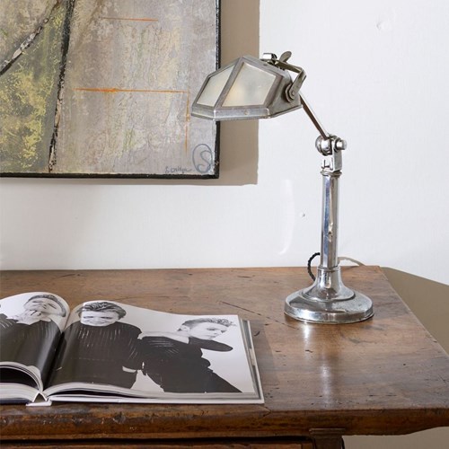 Art Deco Chrome Desk Lamp With Frosted Shade
