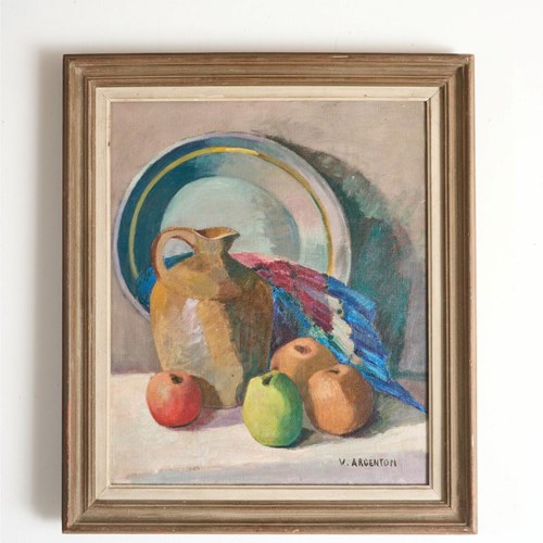 20Th Century Oil On Canvas Still Life Painting By V Argenton