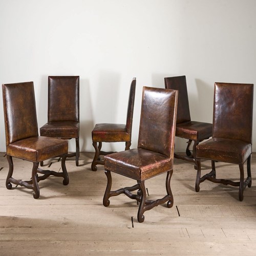 Set Of 6 19Th Century Spanish Leather Dining Chairs