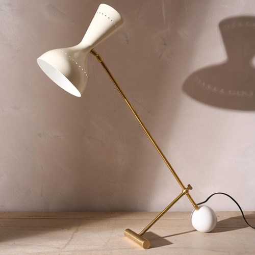 20Th Century Cream And Brass Table Lamp After Stilnovo