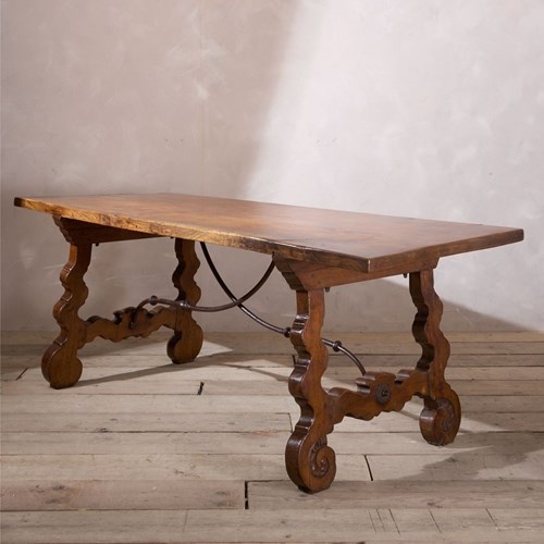 19Th Century Spanish Oak Dining Table With Single Plank Top