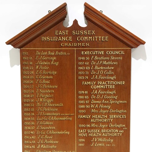 Early 20Th Century Honours Board – ‘East Sussex Insurance Committee’