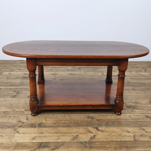 D-Ended Oak Coffee Table With Gun Barrel Turned Legs