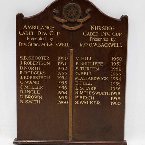 Mid-20Th Century Honours Board – ‘St Johns Ambulance’