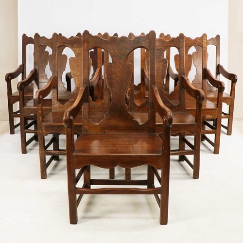 Set Of 10 Late 19Th Century Oak Framed Armchairs