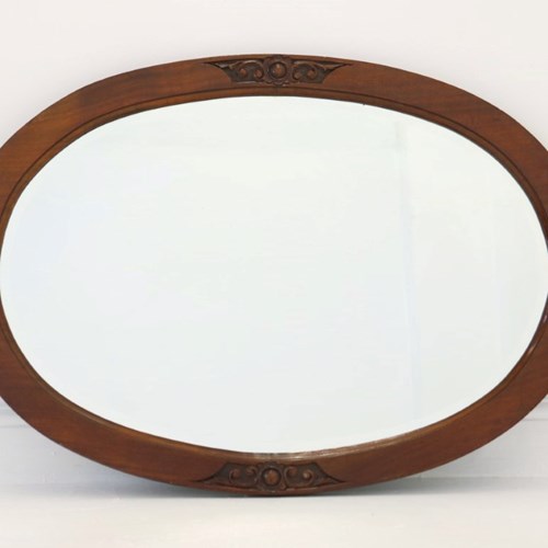 19Th Century Oval Mirror With Carved Detailing