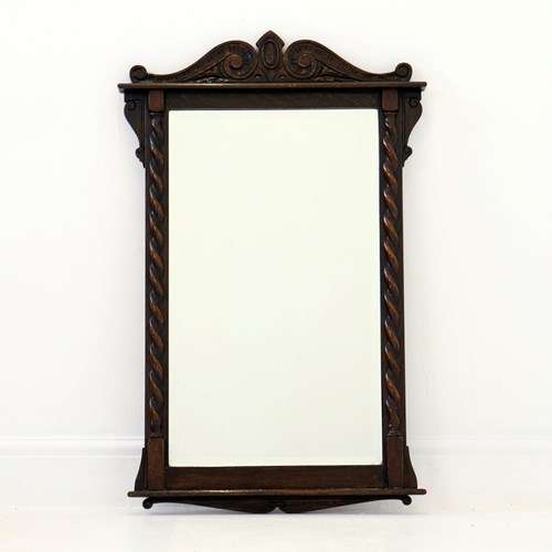 Solid Oak 1930’S Bevelled Edged Wall Mirror
