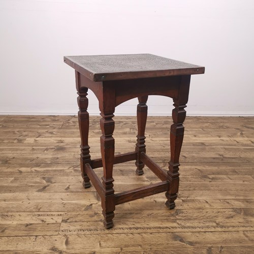 Square Copper Topped Table On Oak Frame