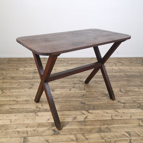 Rectangular Characterful Oak Tavern Table On 'X' Frame Base