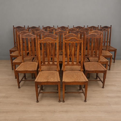 Set Of 24 Solid Oak Dining Chairs