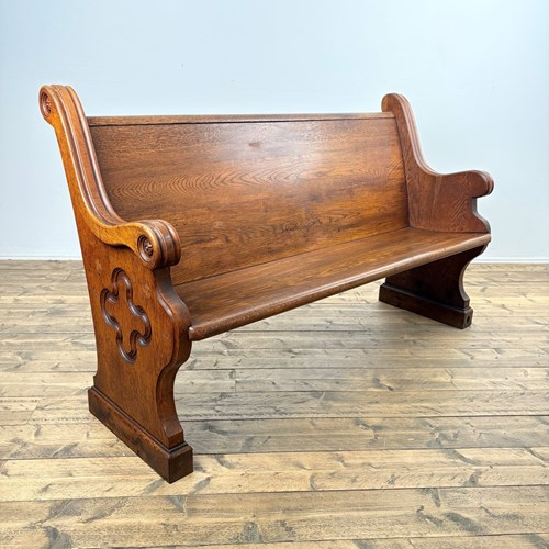 Oak Ecclesial Bench With Scroll Arms