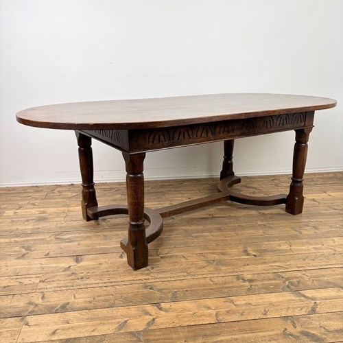 A Very Good Quality 17Th Century Style Solid Oak Refectory Table With 'D' Ends