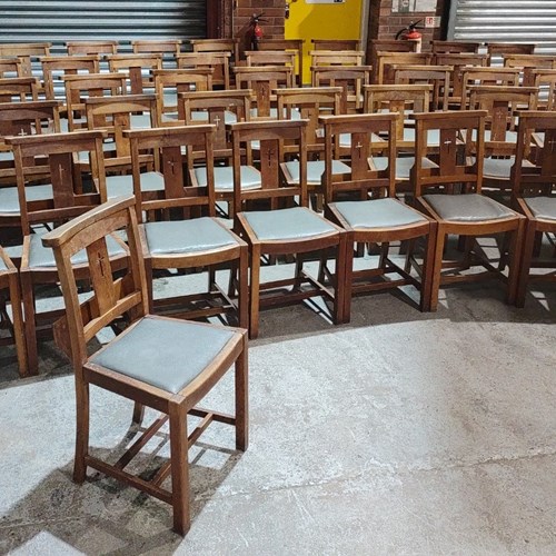 An Interesting Set Of 48 Solid Oak Chapel Chairs In Original Condition