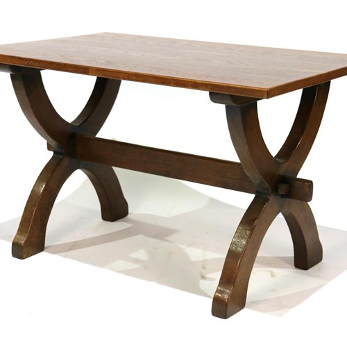 A Very Interesting X-Frame Trestle Ended Solid Oak Dining Table