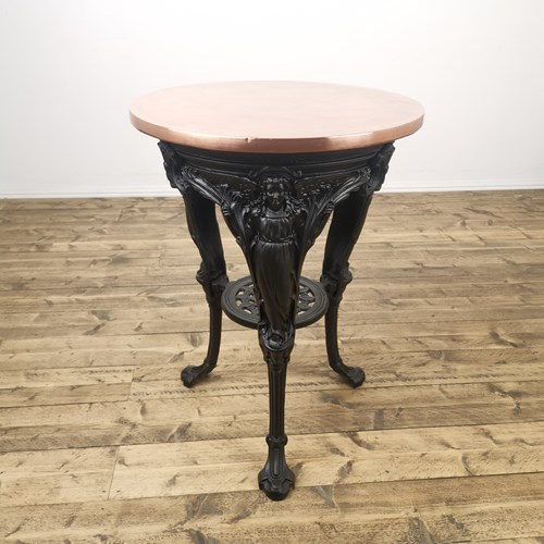 Polished Copper Topped Angel Cast Iron Pub Table