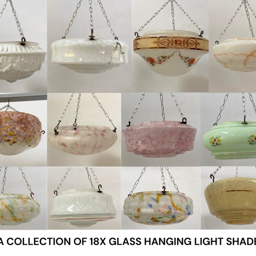 A Collection Of 18 Various Glass Hanging Lamp Shades