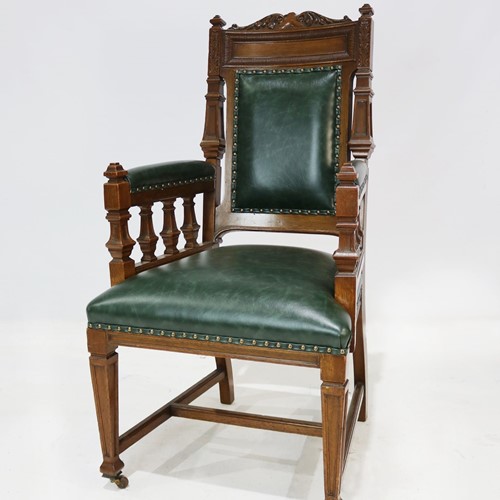 Carver Chair Reupholstered in Green Leather