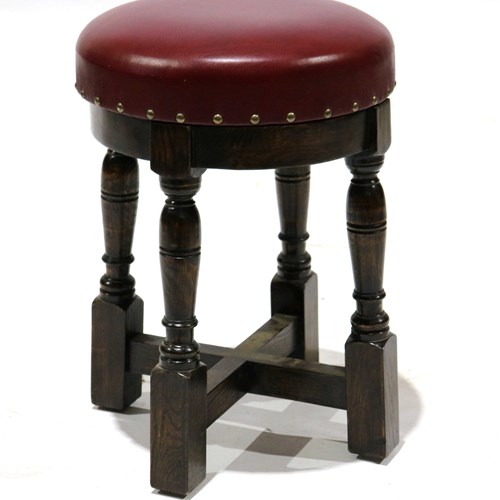 Red Leather Upholstered Low Stool