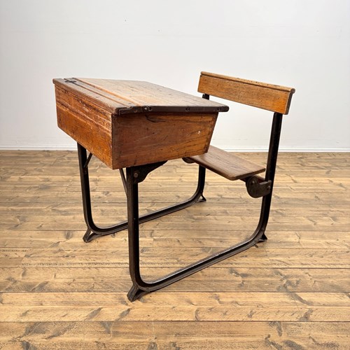 An Early School Desk With Folding Seat