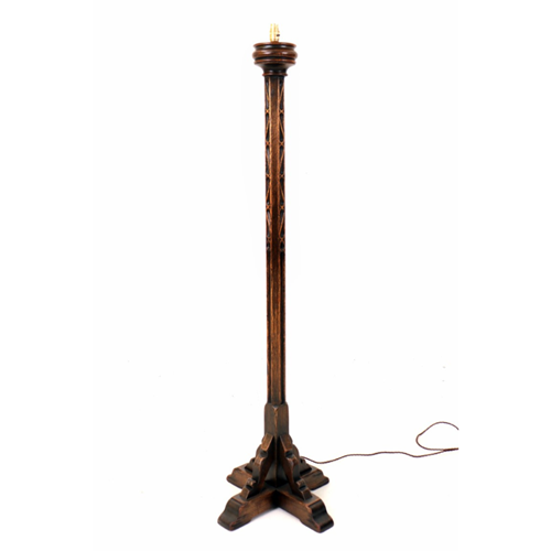 Gothic Style Carved Oak Standard Lamp