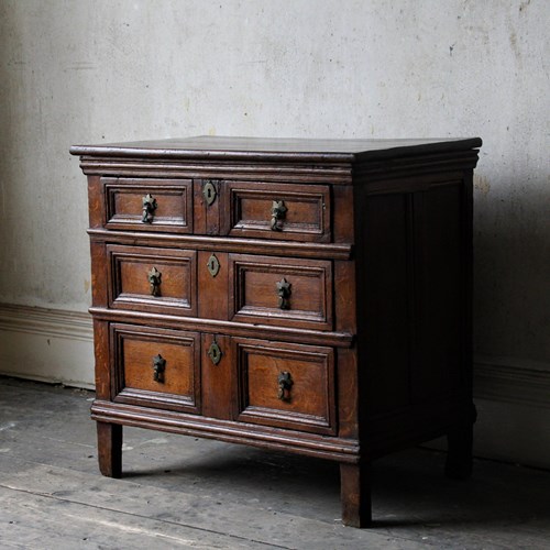 Antique 17Th Century Oak Chest Of Drawers, Small Size, Country Furniture