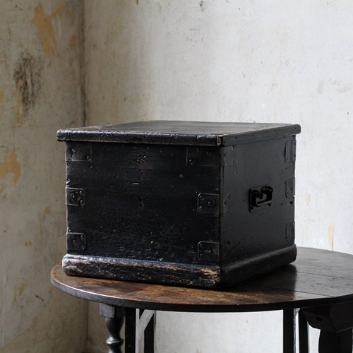 Antique Small Chest, Old Worn Black Paint, Ebonised