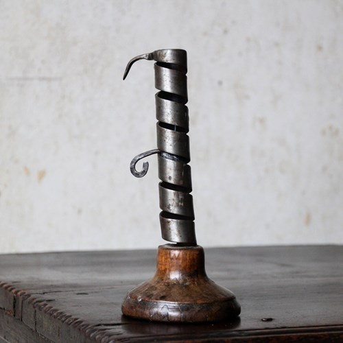 Antique Wrought Iron French Rat De Cave Candle Stick, 18Th Century