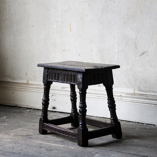 Antique 16Th Or 17Th Century Carved Oak Joint Stool, Period Oak, Elizabethan