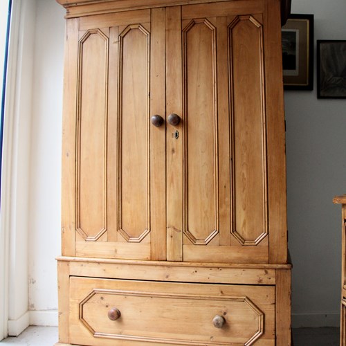 Antique Large Victorian Stripped Pine Wardrobe, Comes Apart, Sideways Rail