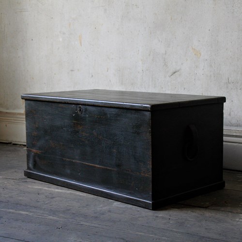 Antique Victorian Painted Oak Chest, Original Dark Green Paint, Blanket Box