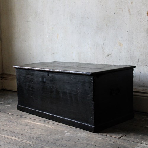 Antique Victorian Large Ebonised Blanket Chest, Original Worn Paint