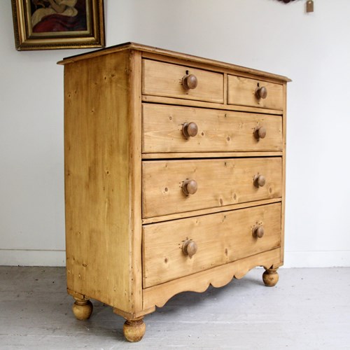 Antique Large Victorian Stripped Pine Chest Of Drawers, Ogee Bracket