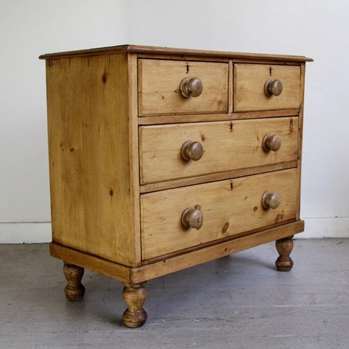 Antique Victorian Stripped Pine Chest Of Drawers, Two Over Two