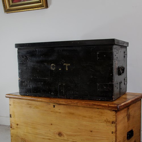 Antique 19Th Century Victorian Ebonised Chest, Original Black Paint, Initialled 