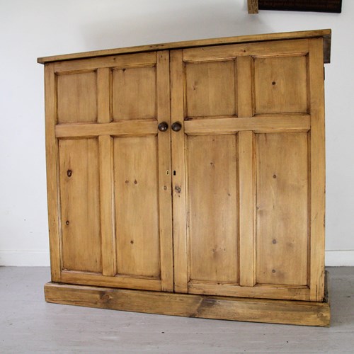 Antique Victorian Large Stripped Pine School Cupboard With Shelves