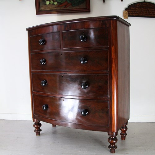 Antique Bow Fronted Mahogany Chest Of Drawers, Victorian