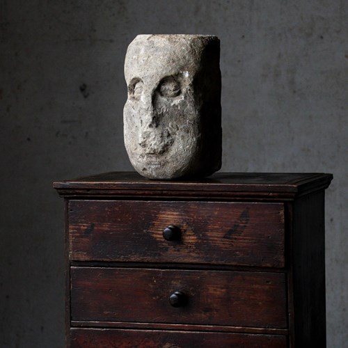 Antique Carved Stone Head, Limestone, Architectural Salvage