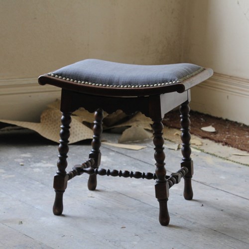 Antique 19Th Century Regency Style Stool, Newly Upholstered 