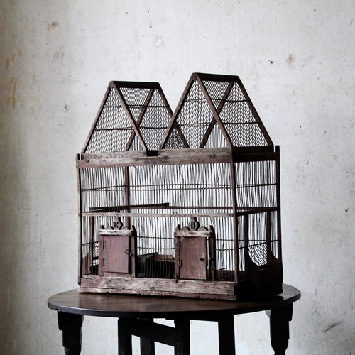 Antique French Folk Art Bird Cage, 19Th Century, Scratch Made